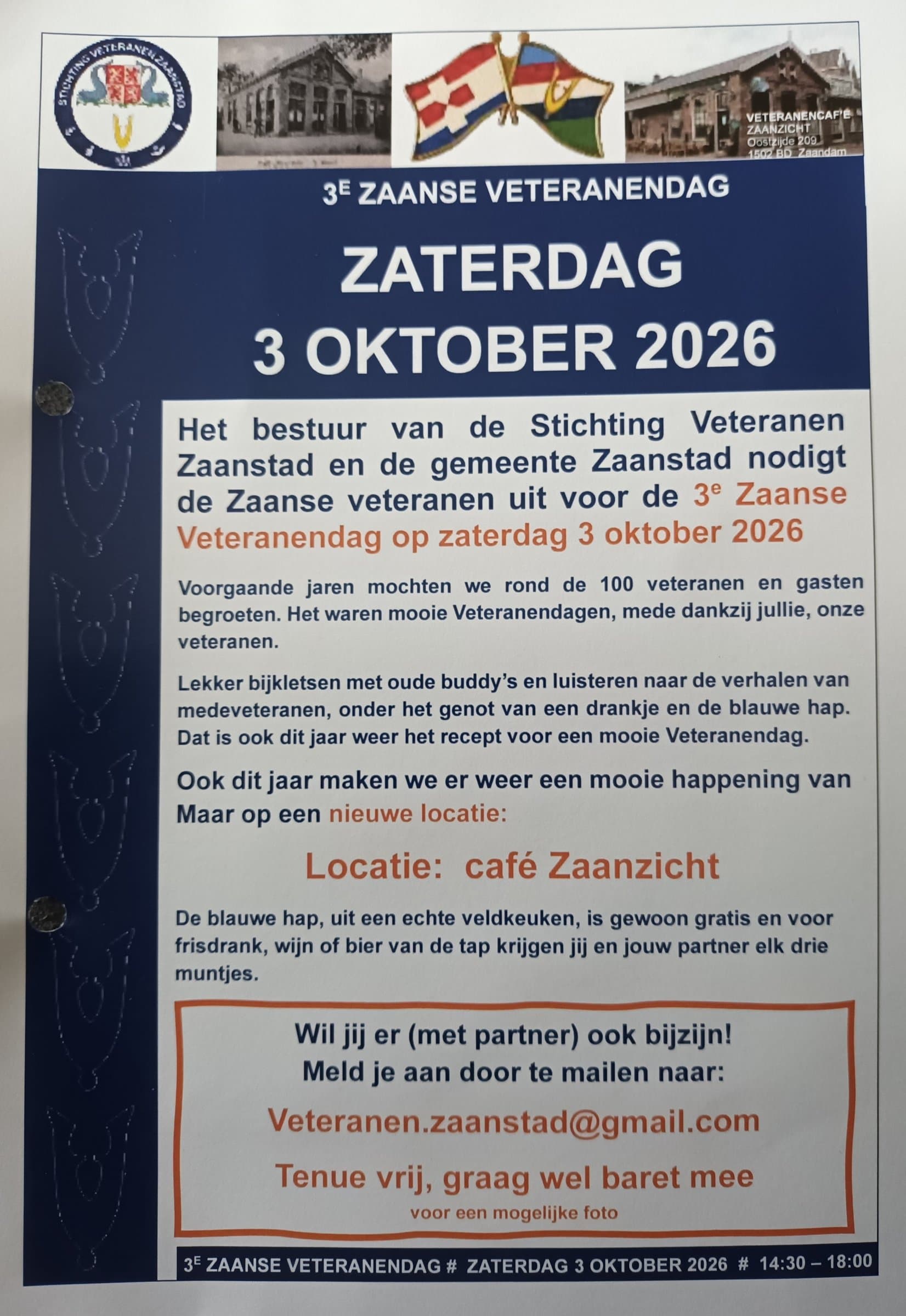 Uitnodiging voor de 3e Zaanse Veteranendag